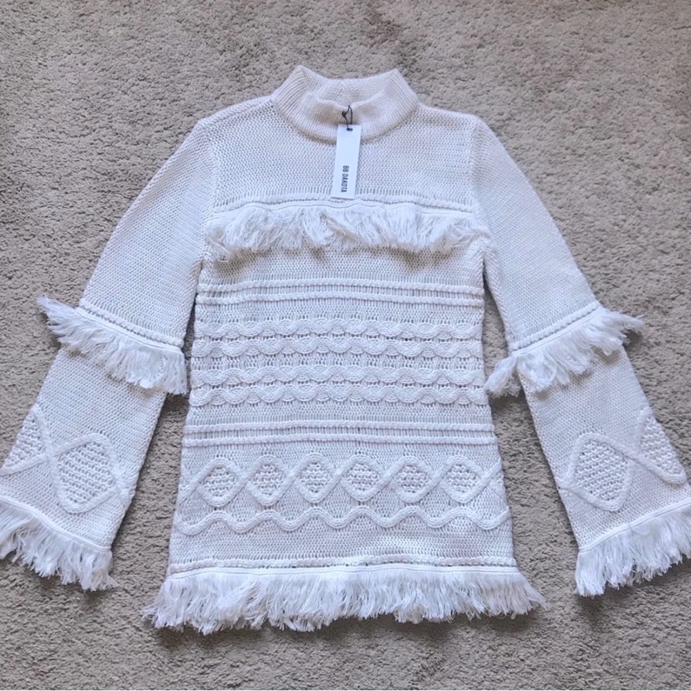 Bb Dakota fringe sweater cream small nwt lulus